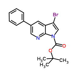 2-Methyl-2-propanyl 3-bromo-5-phenyl-1H-pyrrolo[2,3-b]pyridine-1-carboxylate结构式