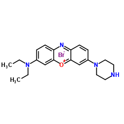 3-(Diethylamino)-7-(1-piperazinyl)phenoxazin-5-ium bromide Structure