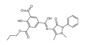 propyl 5-[(1,5-dimethyl-3-oxo-2-phenylpyrazol-4-yl)carbamoyl]-2-hydroxy-3-nitrobenzoate结构式