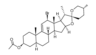 (25R)-3β-Acetoxy-12β-brom-5α-spirost-9(11)-en, 12β-Brom-9-dehydro-tigogeninacetat Structure