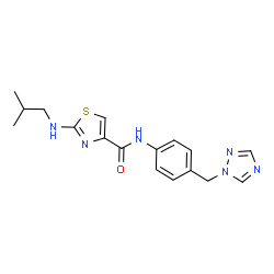 2-[(2-methylpropyl)amino]-N-[4-(1H-1,2,4-triazol-1-ylmethyl)phenyl]-1,3-thiazole-4-carboxamide structure