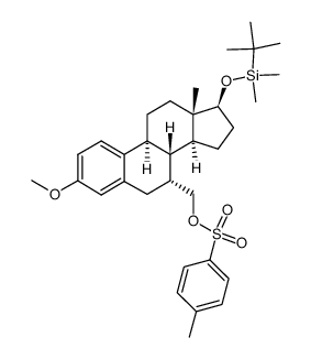 ((7R,8R,9S,13S,14S,17S)-17-((tert-butyldimethylsilyl)oxy)-3-methoxy-13-methyl-7,8,9,11,12,13,14,15,16,17-decahydro-6H-cyclopenta[a]phenanthren-7-yl)methyl 4-methylbenzenesulfonate Structure