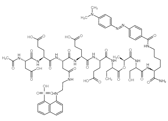 Ac-Asp-Glu-Asp(EDANS)-Glu-Glu-Abu-L-lactoyl-Ser-Lys(DABCYL)-NH2 ammonium salt structure