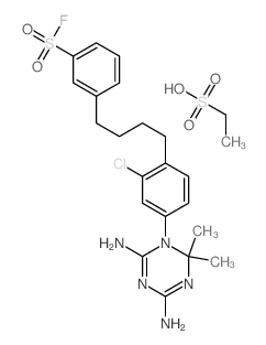 3-[4-[2-chloro-4-(4,6-diamino-2,2-dimethyl-1,3,5-triazin-1-yl)phenyl]butyl]benzenesulfonyl fluoride; ethanesulfonic acid结构式