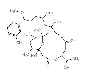 2,6,10,17-Tetraoxatricyclo[11.3.1.11,5]octadecane-7,11-dione,13-hydroxy-9-[(1R)-1-hydroxyethyl]-3-[(1S,4S)-4-(5-hydroxyphenyl)-4-methoxy-1-methylbutyl]-4,14,16,16-tetramethyl-,(1S,3R,4S,5S,9R,13S,14R) structure