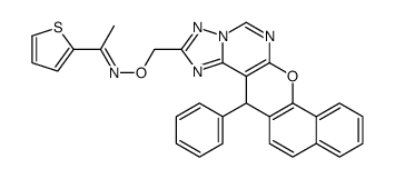 1-(thiophen-2-yl)ethan-1-oneO-((14-phenyl-14H-benzo[7,8]chromeno[3,2-e][1,2,4]triazolo[1,5-c]pyrimidin-2-yl)methyl) oxime结构式