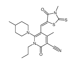 4-methyl-5-[(3-methyl-4-oxo-2-sulfanylidene-1,3-thiazolidin-5-ylidene)methyl]-6-(4-methylpiperidin-1-yl)-2-oxo-1-propylpyridine-3-carbonitrile结构式