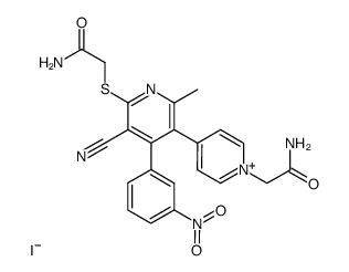 2-carbamoylmethylthio-6-methyl-4-(m-nitrophenyl)-3-cyano-5-(N-carbamoylmethyl-4'-pyridyl)pyridine iodide Structure