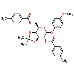 4-甲氧苯基-3,4-O-异亚丙基-2,6-双-O-(4-甲基苯甲酰)-β-D-吡喃半乳糖苷结构式