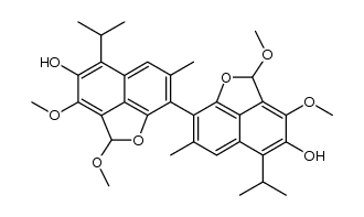 5,5'-diisopropyl-2,3,2',3'-tetramethoxy-7,7'-dimethyl-2H,2'H-[8,8']bi[naphtho[1,8-bc]furanyl]-4,4'-diol结构式