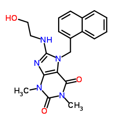 8-[(2-Hydroxyethyl)amino]-1,3-dimethyl-7-(1-naphthylmethyl)-3,7-dihydro-1H-purine-2,6-dione结构式