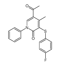 5-acetyl-3-(4-fluorophenyl)sulfanyl-4-methyl-1-phenylpyridin-2-one Structure
