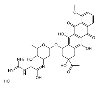 N-[6-[(3-acetyl-3,5,12-trihydroxy-10-methoxy-6,11-dioxo-2,4-dihydro-1H-tetracen-1-yl)oxy]-3-hydroxy-2-methyloxan-4-yl]-2-(diaminomethylideneamino)acetamide,hydrochloride结构式