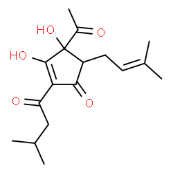 4-Acetyl-3,4-dihydroxy-5-(3-methyl-2-butenyl)-2-(3-methyl-1-oxobutyl)-2-cyclopenten-1-one结构式