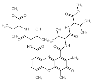 D-Valine,N-[N-[[2-amino-9-[[[2-hydroxy-1-[[[1-(methoxycarbonyl)-2-methylpropyl]amino]carbonyl]propyl]amino]carbonyl]-4,6-dimethyl-3-oxo-3H-phenoxazin-1-yl]carbonyl]-L-threonyl]-,methyl ester, [1S-[1R*结构式