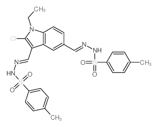 Benzenesulfonic acid,4-methyl-, [(2-chloro-1-ethyl-1H-indole-3,5-diyl)dimethylidyne]dihydrazide(9CI) structure