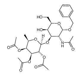 benzyl 2-acetamido-2-deoxy-3-O-(2,3,4-tri-O-acetyl-β-D-fucopyranosyl)-α-D-galactopyranoside Structure