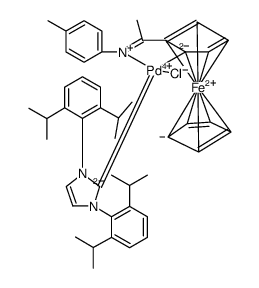 PALLADIUM, [1,3-BIS[2,6-BIS(1-METHYLETHYL)PHENYL]-1,3-DIHYDRO-2H-IMIDAZOL-2-YLIDENE]CHLORO[2-[1-[(4-METHYLPHENYL)IMINO-.KAPPA.N]ETHYL]FERROCENYL-.KAPPA.C]- Structure