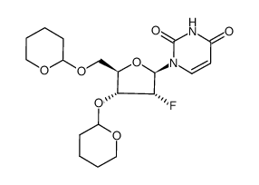 9-(2-deoxy-2-fluoro-3,5-di-O-(tetrahydropyran-2-yl)-β-D-ribofuranosyl)uracil结构式