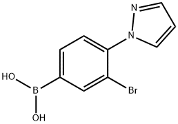3-Bromo-4-(1H-pyrazol-1-yl)phenylboronic acid结构式