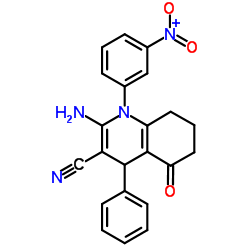2-Amino-1-(3-nitrophenyl)-5-oxo-4-phenyl-1,4,5,6,7,8-hexahydro-3-quinolinecarbonitrile结构式