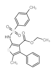 3-Thiophenecarboxylicacid, 5-methyl-2-[[(4-methylphenyl)sulfonyl]amino]-4-phenyl-, ethyl ester结构式