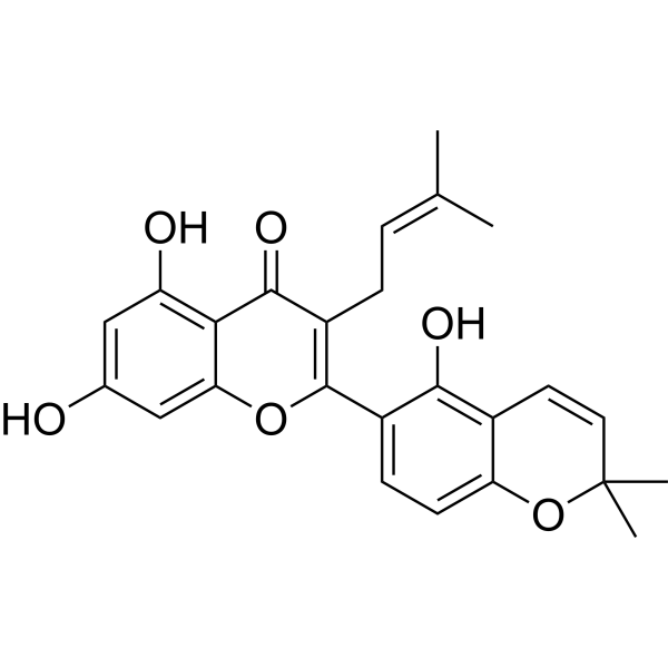 5,7-Dihydroxy-2-(5-hydroxy-2,2-dimethyl-2H-1-benzopyran-6-yl)-3-(3-methyl-2-butenyl)-4H-1-benzopyran-4-one Structure