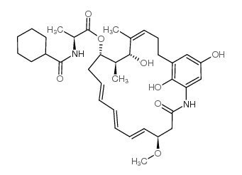 [(4Z,6R,7R,8S,10Z,12Z,14Z,16R)-6,22,24-trihydroxy-16-methoxy-5,7-dimethyl-18-oxo-19-azabicyclo[18.3.1]tetracosa-1(23),4,10,12,14,20(24),21-heptaen-8-yl] (2R)-2-(cyclohexanecarbonylamino)propanoate结构式