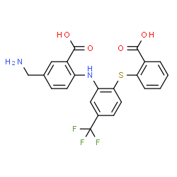 Benzoic acid,5-(aminomethyl)-2-[[2-[(2-carboxyphenyl)thio]-5-(trifluoromethyl)phenyl]amino]- Structure