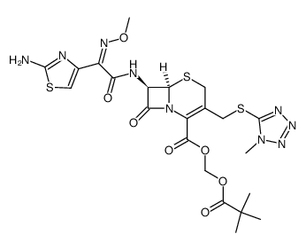 (6R)-7t-[2-(2-amino-thiazol-4-yl)-2-(Z)-methoxyimino-acetylamino]-3-(1-methyl-1H-tetrazol-5-ylsulfanylmethyl)-8-oxo-(6rH)-5-thia-1-aza-bicyclo[4.2.0]oct-2-ene-2-carboxylic acid 2,2-dimethyl-propionyloxymethyl ester结构式