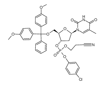 3'-Thymidylic acid, 5'-O-[bis(4-methoxyphenyl)phenylmethyl]-, 4-chlorophenyl 2-cyanoethyl ester结构式
