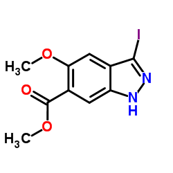 3-Iodo-5-Methoxy-(1H)indazole-6-carboxylic acid Methyl ester结构式