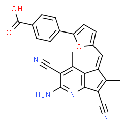 4-{5-[(Z)-(2-amino-3,7-dicyano-4,6-dimethyl-5H-cyclopenta[b]pyridin-5-ylidene)methyl]furan-2-yl}benzoic acid结构式