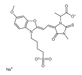 sodium alpha-methyl 5-[[6-methoxy-3-(4-sulphonato-2-butyl)benzoxazol-2(3H)-ylidene]ethylidene]-3-methyl-4-oxo-2-thioxoimidazolidin-1-ylacetate结构式