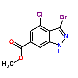 Methyl 3-bromo-4-chloro-1H-indazole-6-carboxylate结构式