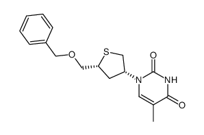 (3'R,5'R)-1-(5'-((benzyloxy)methyl)tetrahydro-3'-thienyl)5-methylpyrimidine-2,4-(1H,3H)-dione Structure