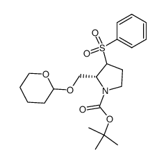 (2R)-1-(tert-butyloxycarbonyl)-2-(((2-tetrahydropyranyl)oxy)methyl)-3-(phenylsulfonyl)pyrrolidine结构式