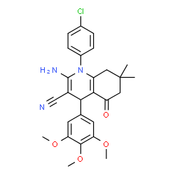 2-amino-1-(4-chlorophenyl)-7,7-dimethyl-5-oxo-4-(3,4,5-trimethoxyphenyl)-1,4,5,6,7,8-hexahydro-3-quinolinecarbonitrile结构式