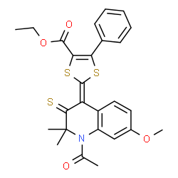 ethyl (2Z)-2-(1-acetyl-7-methoxy-2,2-dimethyl-3-thioxo-2,3-dihydroquinolin-4(1H)-ylidene)-5-phenyl-1,3-dithiole-4-carboxylate结构式