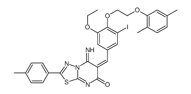 6-[[4-[2-(2,5-dimethylphenoxy)ethoxy]-3-ethoxy-5-iodophenyl]methylidene]-5-imino-2-(4-methylphenyl)-[1,3,4]thiadiazolo[3,2-a]pyrimidin-7-one结构式