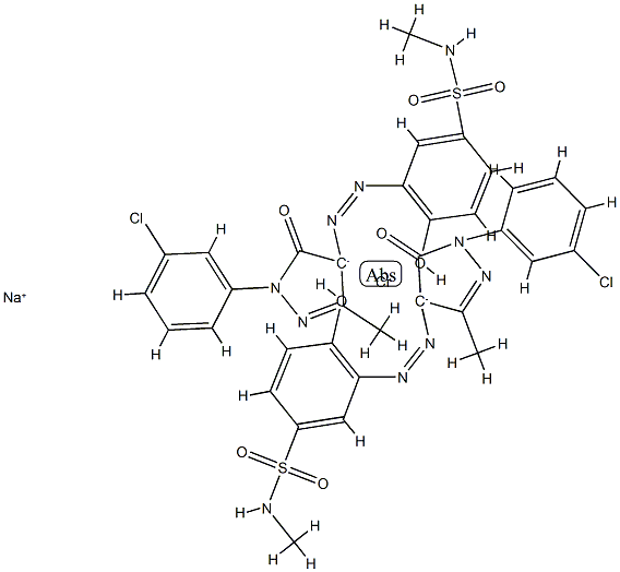 二[3-[[1-(3-氯苯基)-4,5-二氢-3-甲基-5-氧代-1H-4-吡唑基]偶氮基]-4-羟基-N-甲基苯磺酰胺(2-)]合铬(1-)酸钠结构式