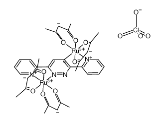 [(acetylacetonate)2Ru(μ-3,6-bis(2'-pyridyl)pyridazine-H(+))Ru(acetylacetonate)2](ClO4) Structure