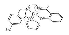 Cu((p-hydroxybenzaldehyde)(2-hydroxyacetophenone)ethylenediamine-2H)(H2O)(acetate)(imidazole) Structure