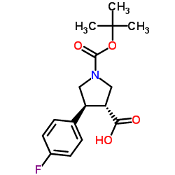 反式-1-(叔丁氧羰基)-4-(4-氟苯基)吡咯烷-3-羧酸结构式