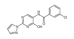 3-chloro-N-(4-hydroxy-2-(1H-pyrazol-1-yl)pyrimidin-5-yl)benzamide结构式