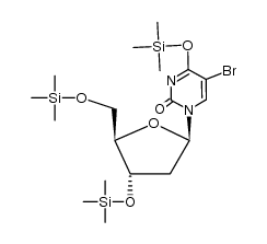 1-(O3,O5-bis-trimethylsilanyl-β-D-erythro-2-deoxy-pentofuranosyl)-5-bromo-4-trimethylsilanyloxy-1H-pyrimidin-2-one结构式