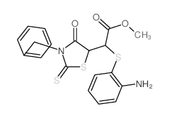 methyl 2-(2-aminophenyl)sulfanyl-2-(3-benzyl-4-oxo-2-sulfanylidene-thiazolidin-5-yl)acetate structure