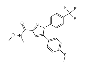 N-methoxy-N-methyl(5-(4-methylthiophenyl)-1-(4-(trifluoromethyl)phenyl)pyrazol-3-yl)carboxamide结构式