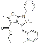 1H-Furo[2,3-c]pyrazolium,4-(ethoxycarbonyl)-2,5-dimethyl-3-[(1-methyl-2(1H)-pyridinylidene)methyl]-1-phenyl- (9CI) Structure