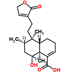 (-)-6BETA-羟基-5BETA,8BETA,9BETA,10ALPHA-克罗-3,13-二烯-16,15-内酯-18-酸结构式